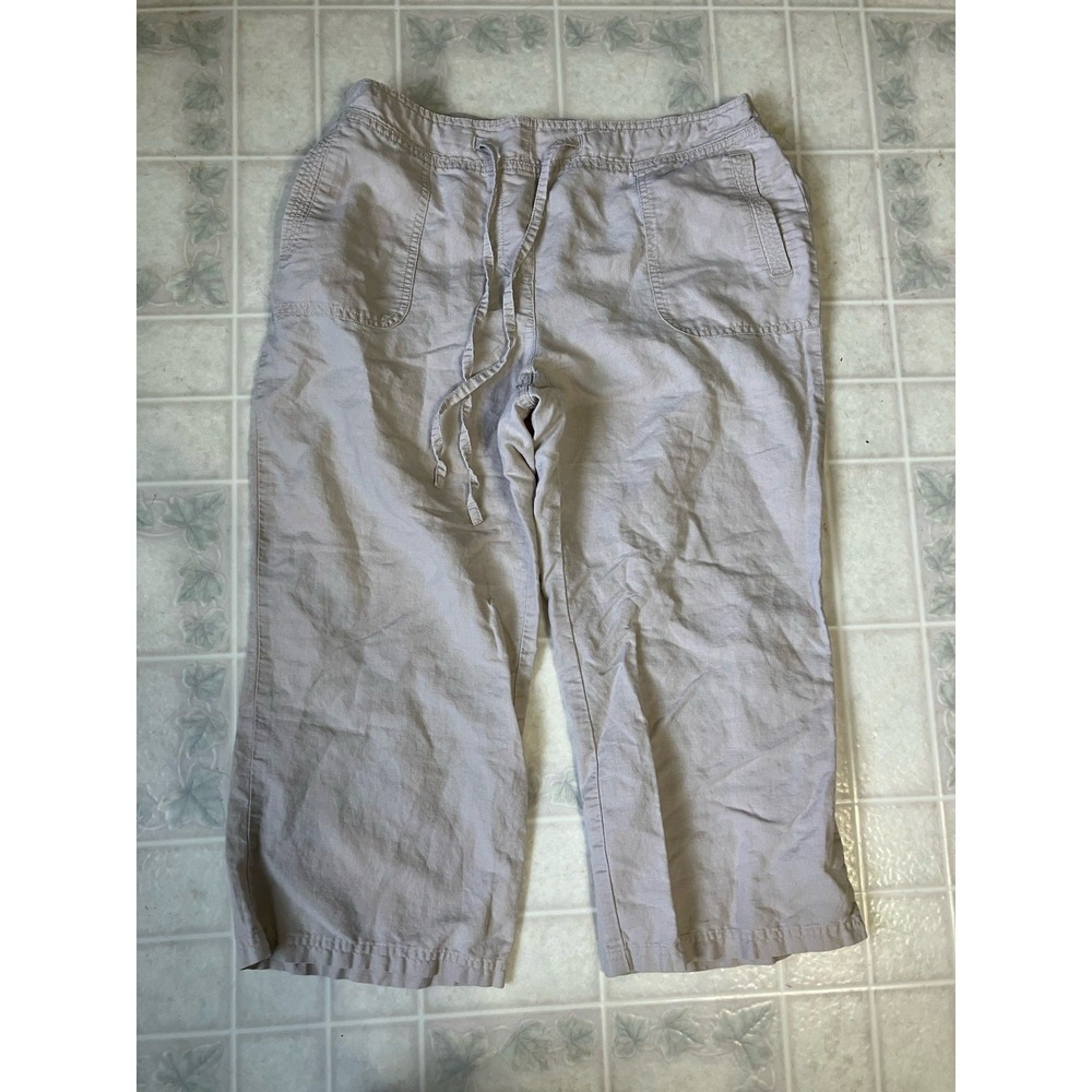 Charter Club 12 Pull On Pants Linen Beige Wide Leg Pockets Capsule Minimalist‎